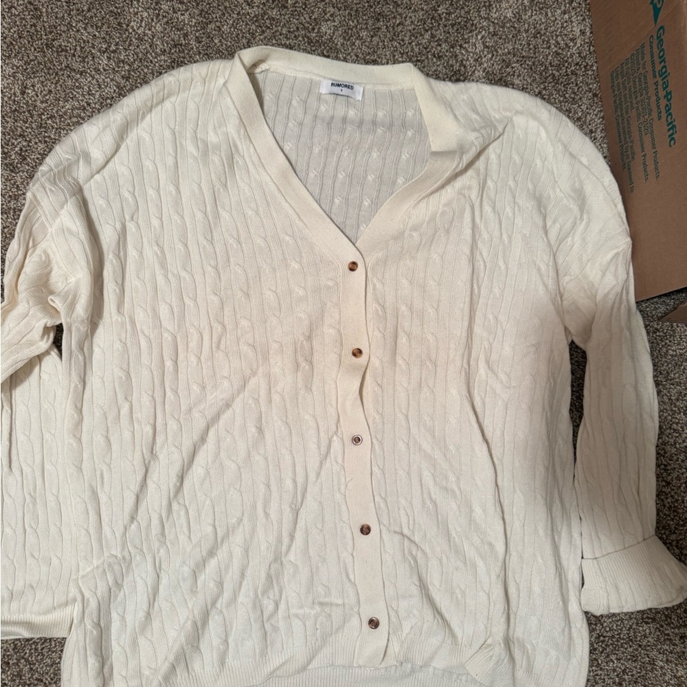 Rumored Cable Knit Lightweight White Knit Cardigan